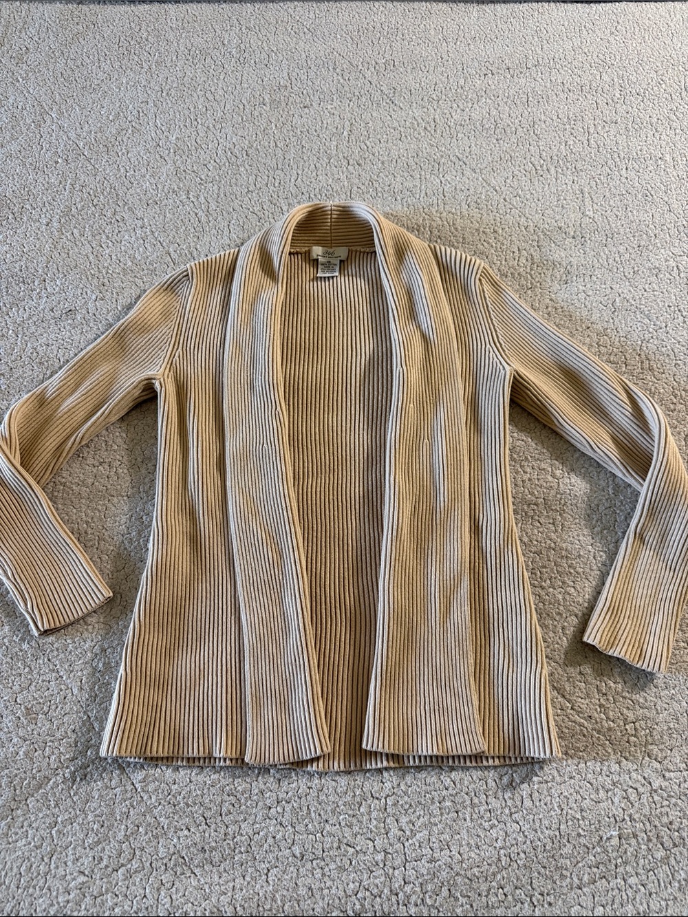346 Brooks Brothers Ribbed Open-Front Cardigan in Light Beige 100% Cotton XS